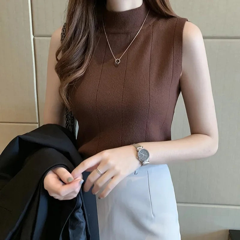 Women's Slim Vest Top Acrylic Board Stand Collar T-shirt