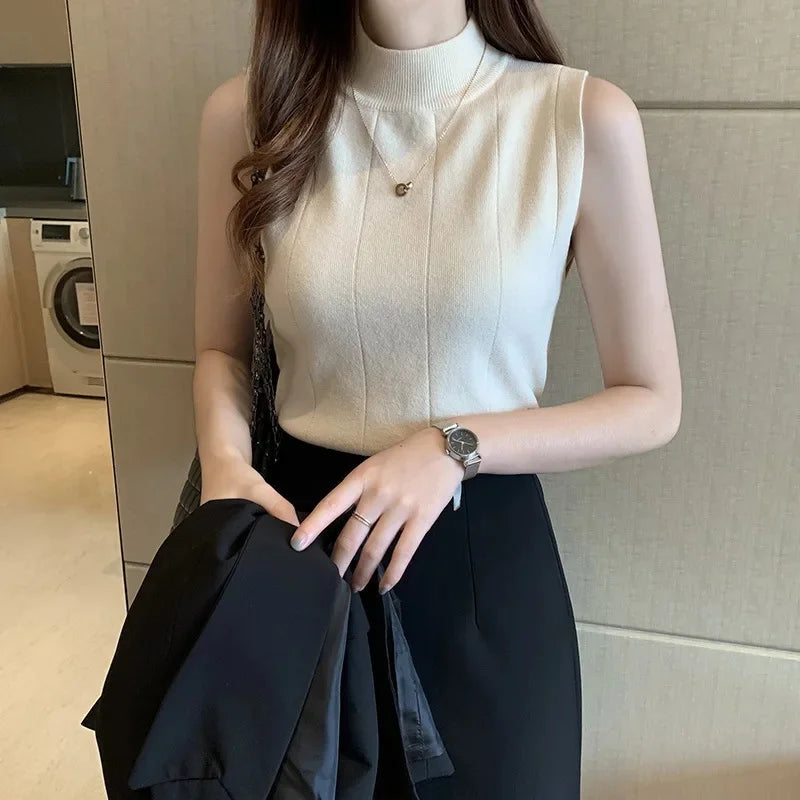 Women's Slim Vest Top Acrylic Board Stand Collar T-shirt