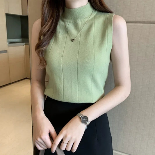 Women's Slim Vest Top Acrylic Board Stand Collar T-shirt