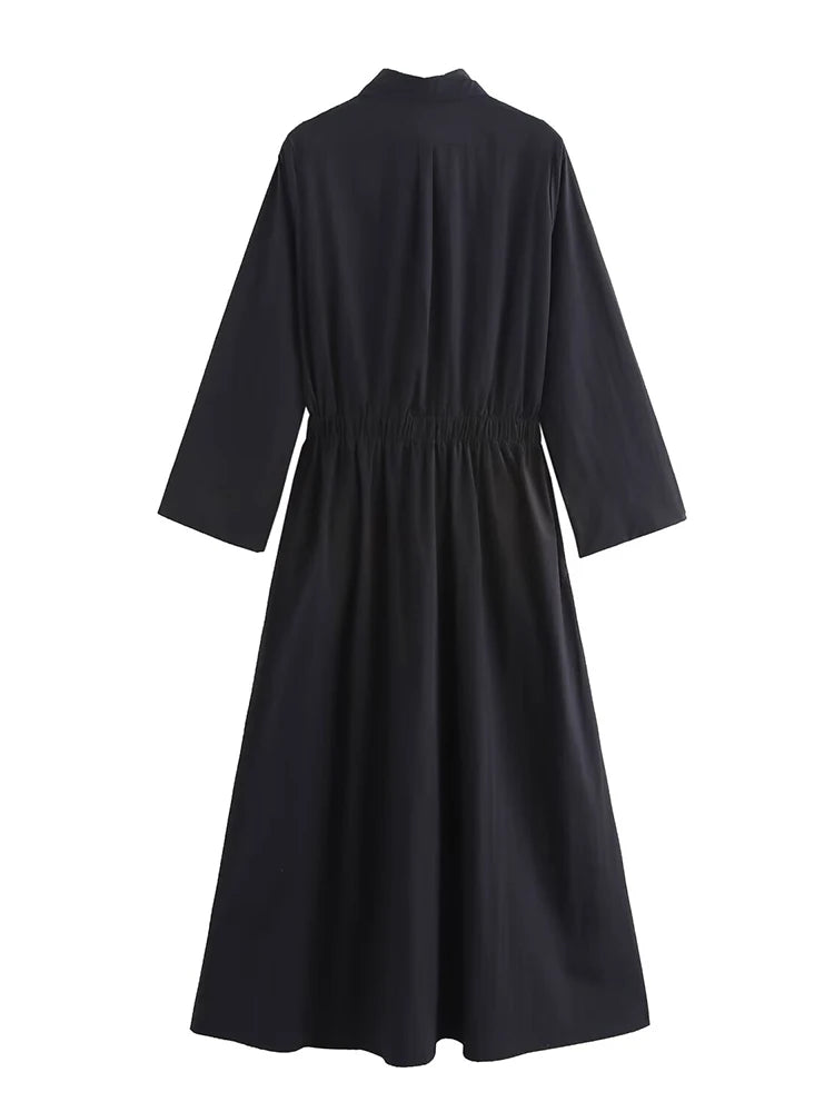 2025 New Women's  Long Shirt Style Side Pocket Midi Dress