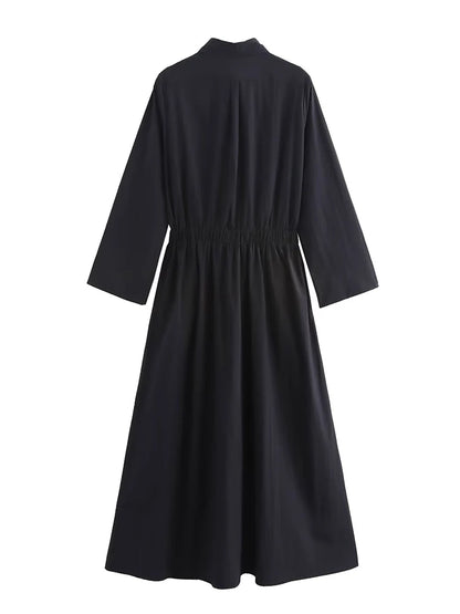 2025 New Women's  Long Shirt Style Side Pocket Midi Dress