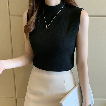 Women's Slim Vest Top Acrylic Board Stand Collar T-shirt