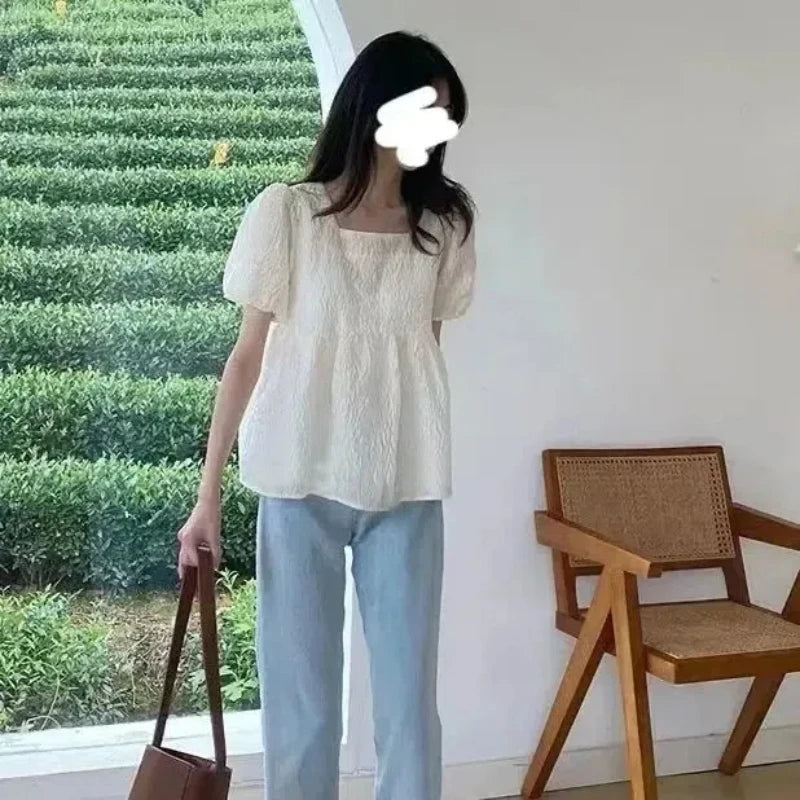 Korean Blouse Short Tops
