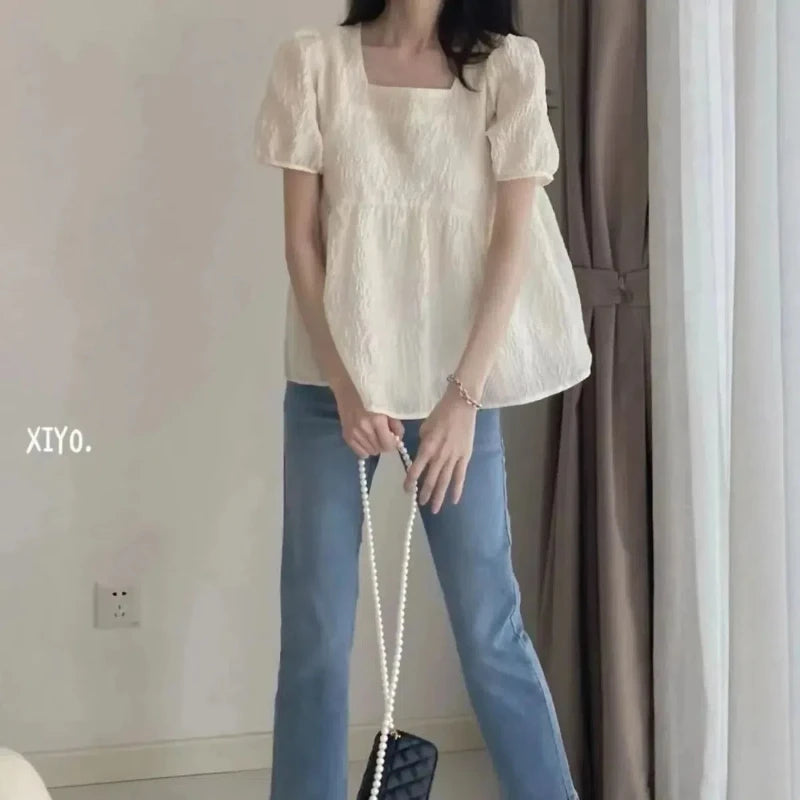 Korean Blouse Short Tops