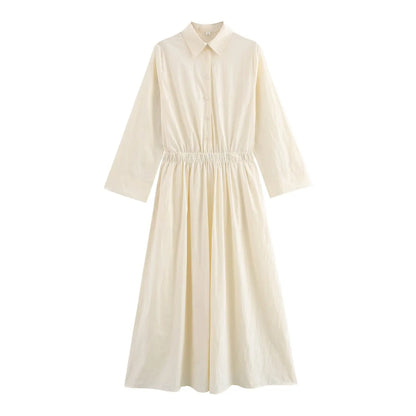 2025 New Women's  Long Shirt Style Side Pocket Midi Dress