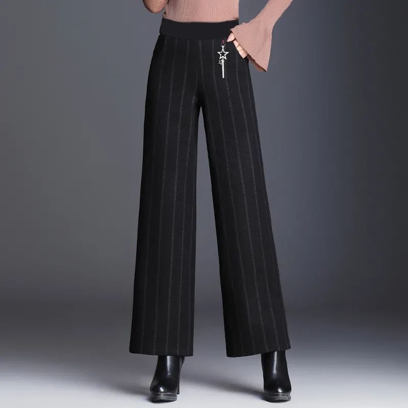 High Waist Draped Striped Wide Leg Pants